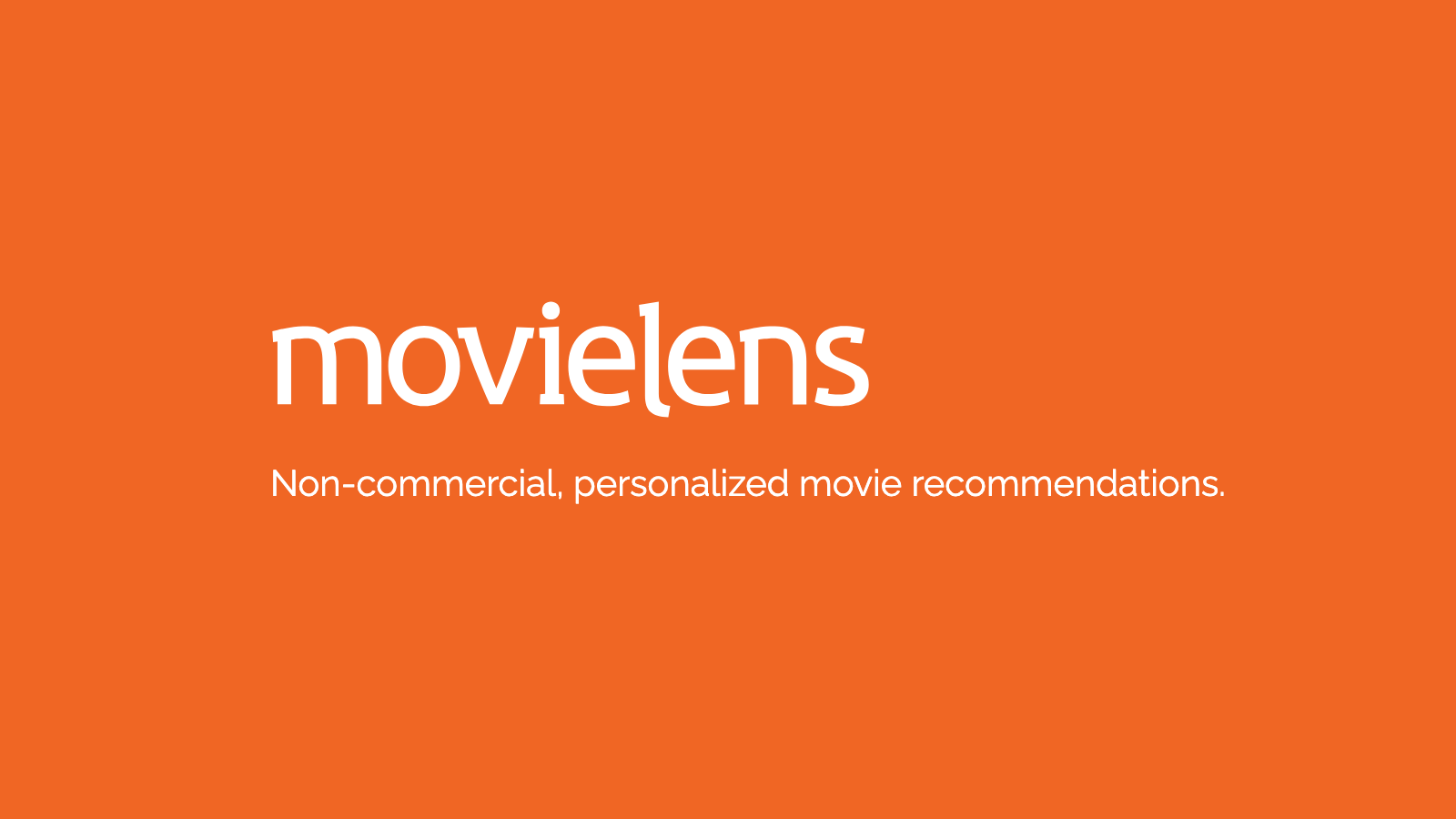 An image showing the movielens logo (in text) and slogan in white text over an orange background